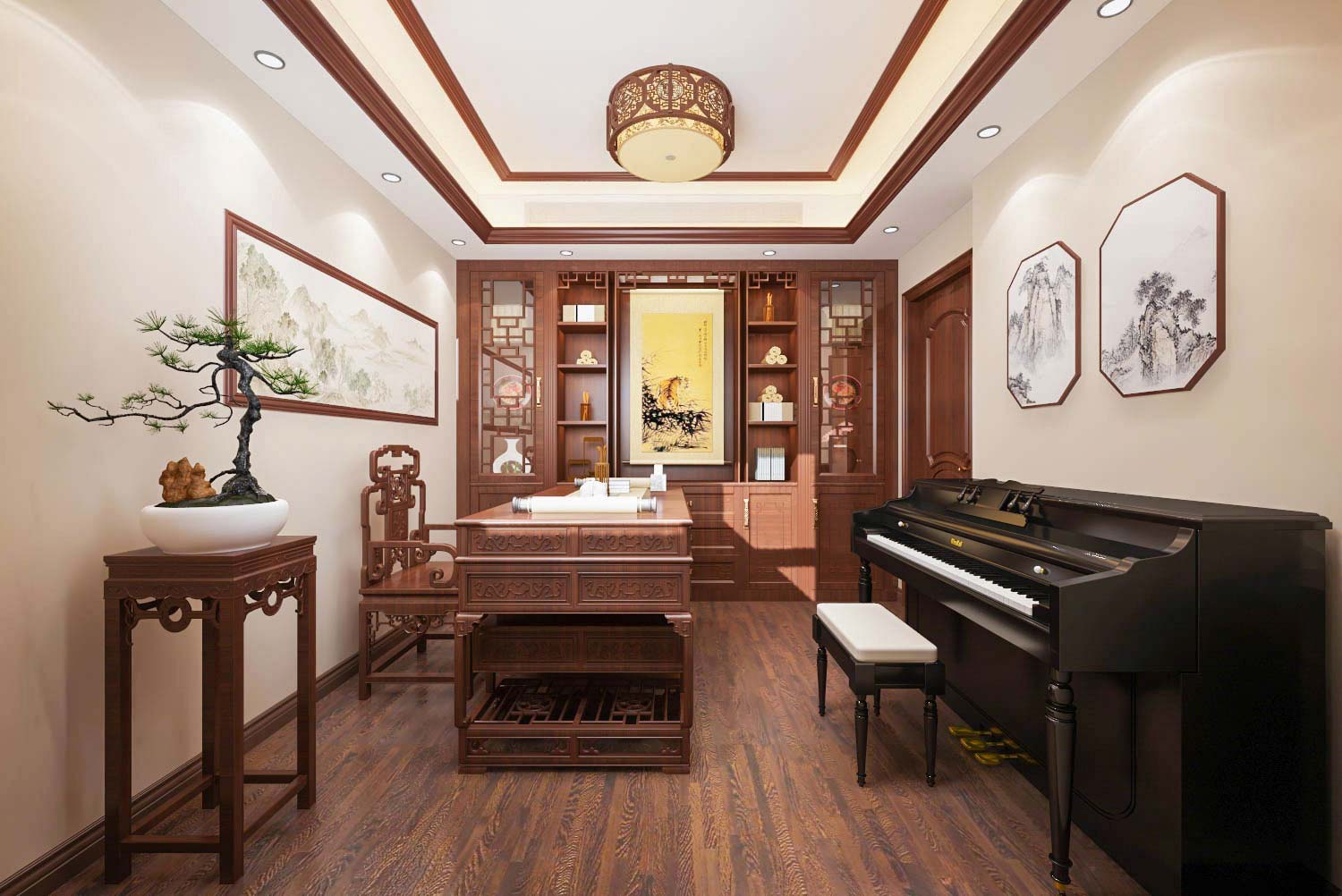 天譽(yù)花園121m&sup2;中式風(fēng)格設(shè)計(jì)案例